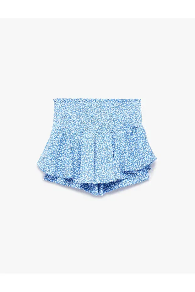 Детские шорты для девочек с принтом Bowknot floral patterned pleated blue girls' shorts 6skg40177ak Koton, Blue Patterned — фото 2
