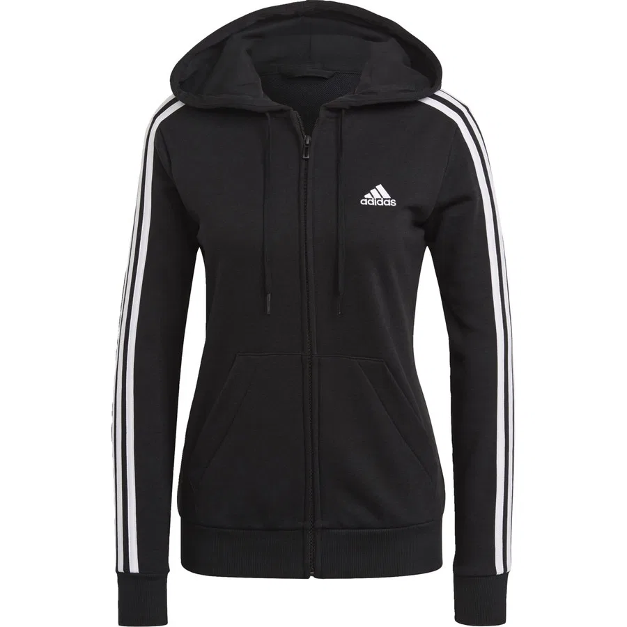 Худи с полной застежкой-молнией Essentials French Terry 3-Stripes adidas, Черно-белый