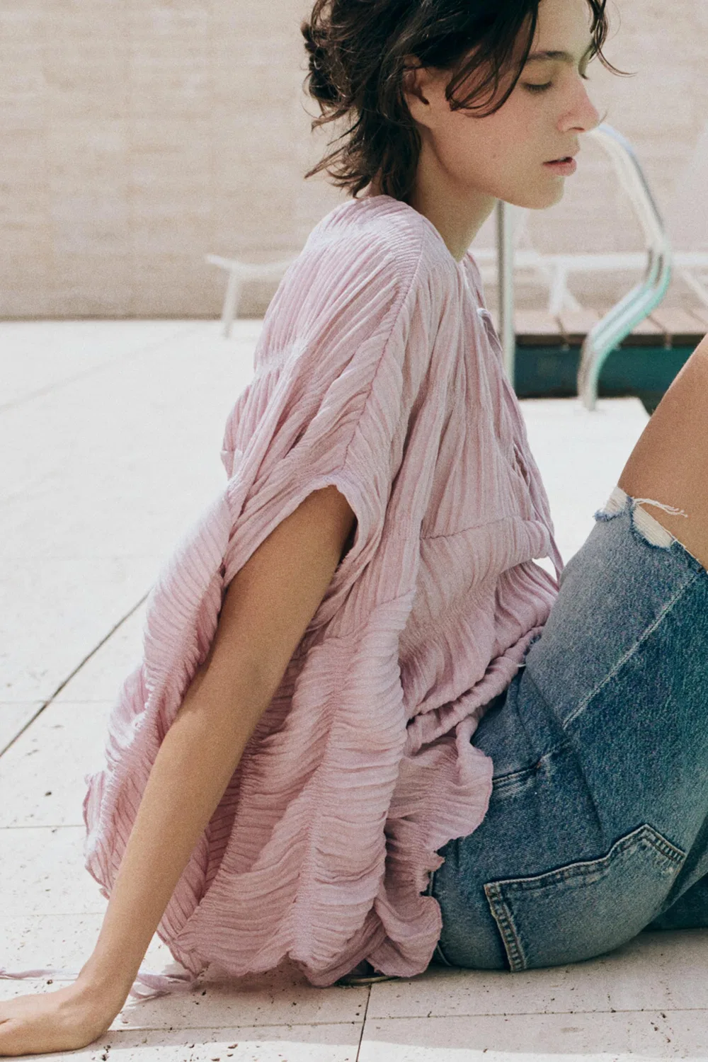 Текстурированный топ в стиле "кейп-код" ZARA, Lilac — фото 4