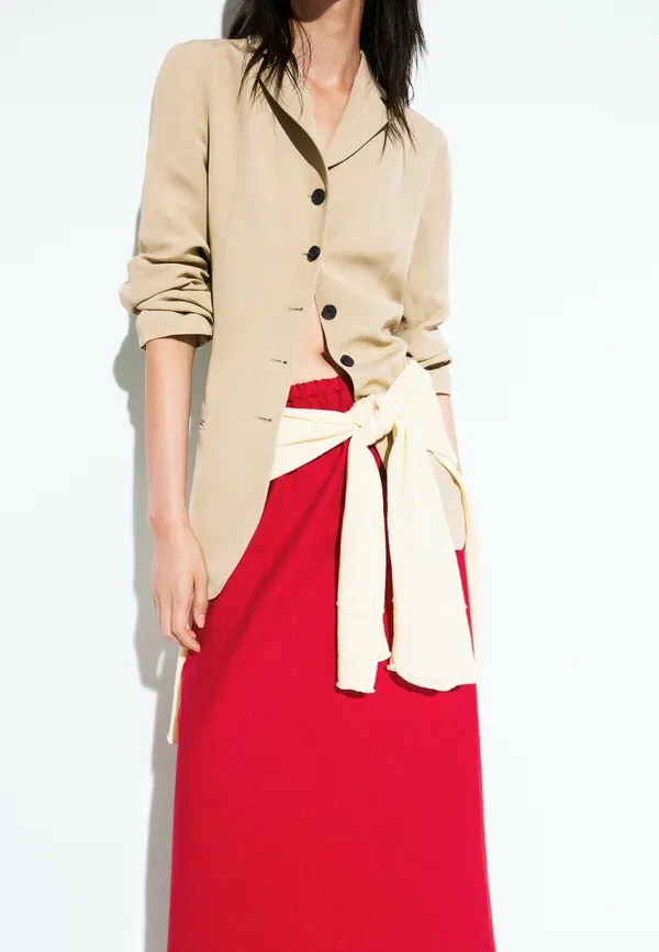 Юбка из льна A-line skirt Massimo Dutti, Red, красный — фото 4