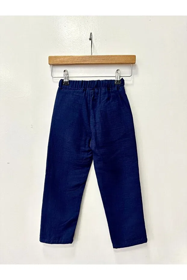 Детские брюки для девочек льняные Rois, Navy Blue — фото 4