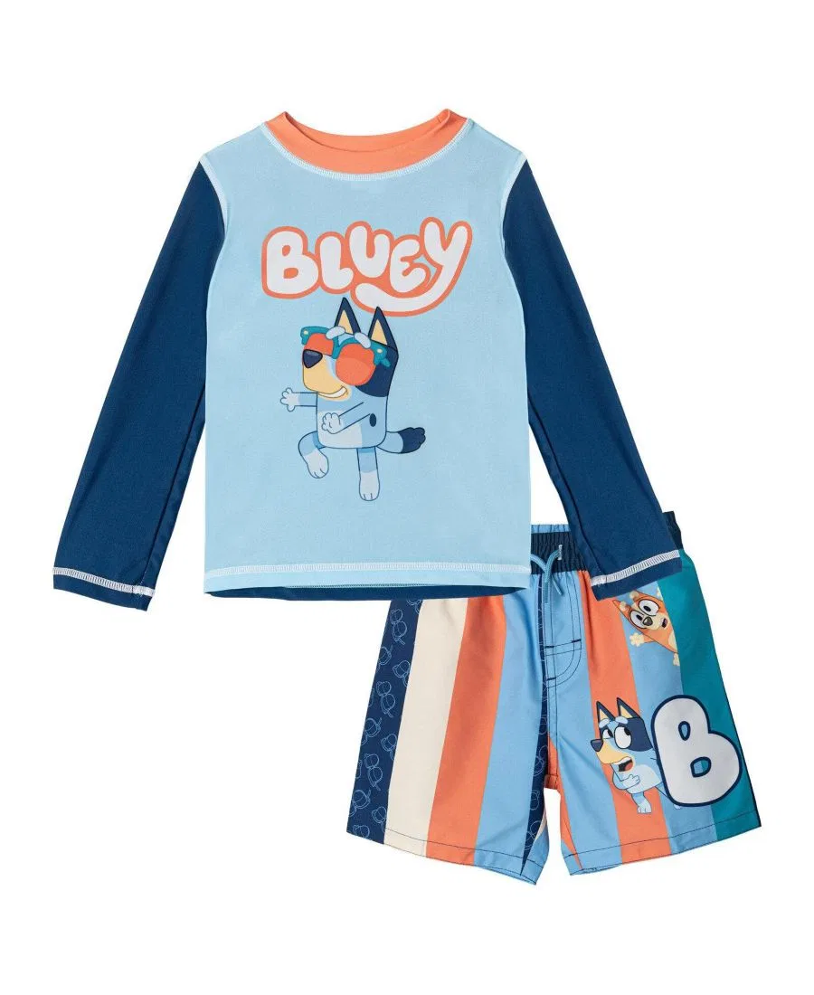 Комплект из рашгарда с длинным рукавом и плавок Bluey, Light Blue Navy