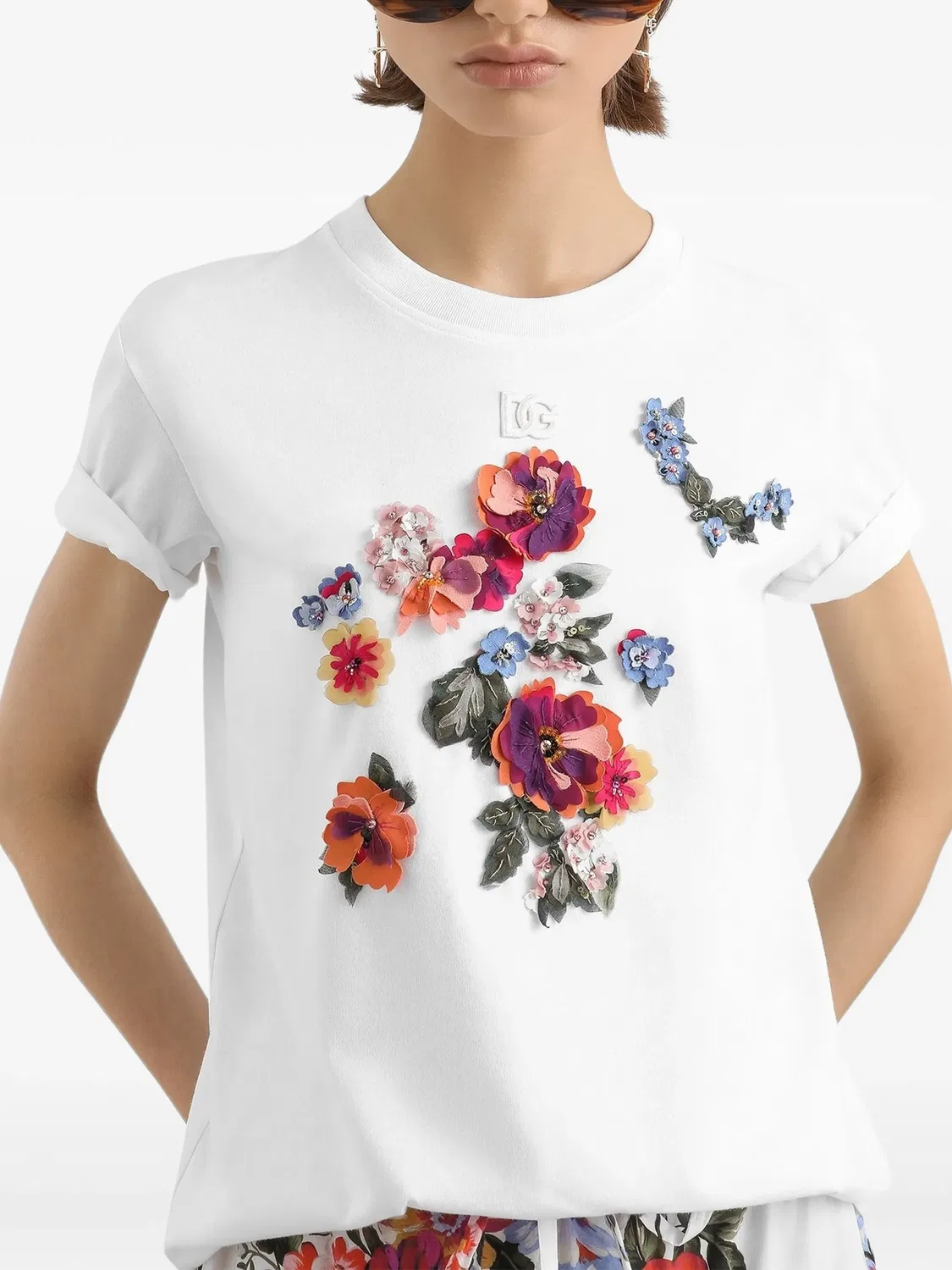 Футболка с цветочной аппликацией Dolce & Gabbana, белый — фото 4