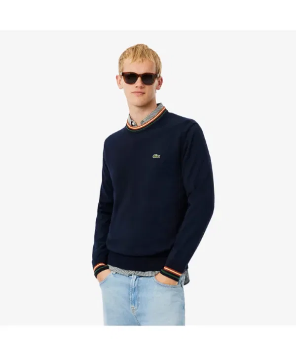 Свитер мужской хлопковый кружевной воротник Lacoste