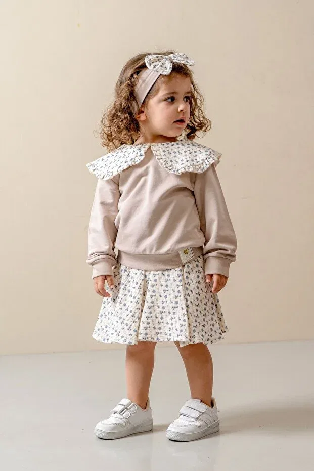 Детский комплект для девочек с цветочным принтом Glam Jnf Kids, Beige — фото 2
