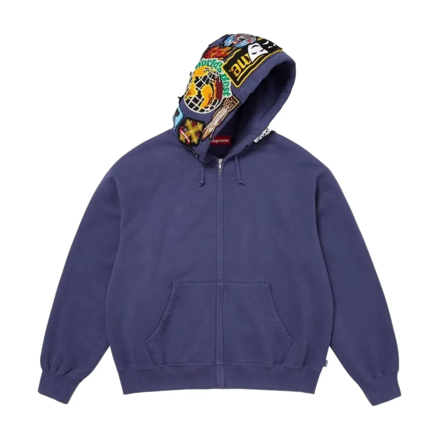 Мужское худи FW26 Patches Zip Up Hooded Sweatshirt 'Blue' Supreme, синий — фото 2