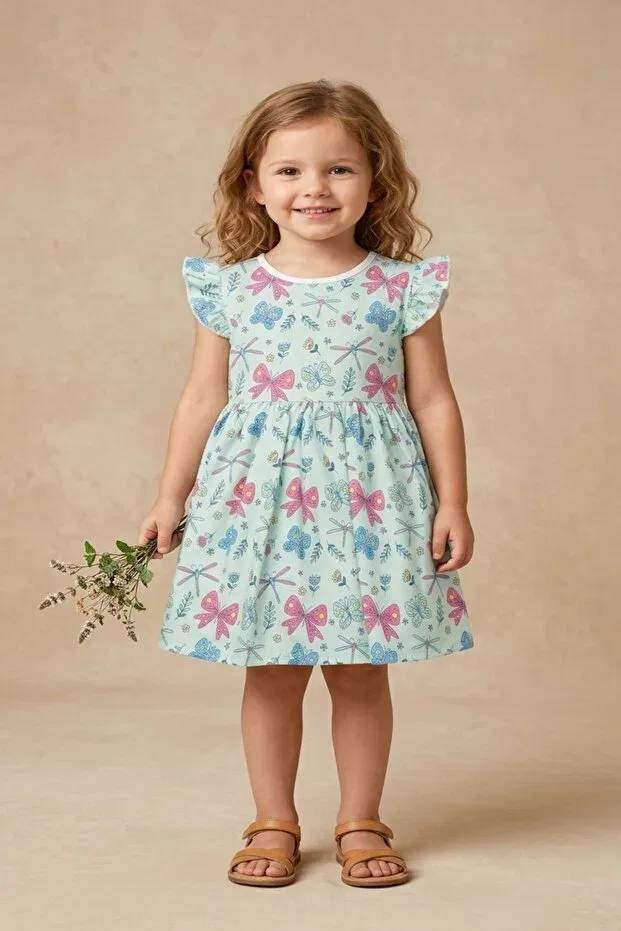 Детское платье для девочек с цветочным принтом Aden Kids, Green Flowering — фото 4