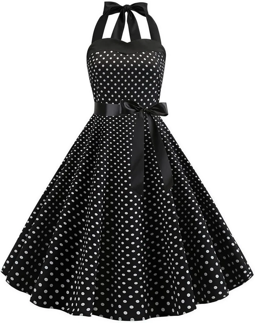 Женское коктейльное платье с галстуком-завязкой Rockabilly, Black