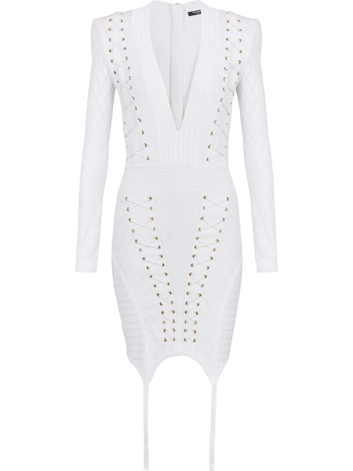Вязаное платье со шнуровкой Balmain, белый