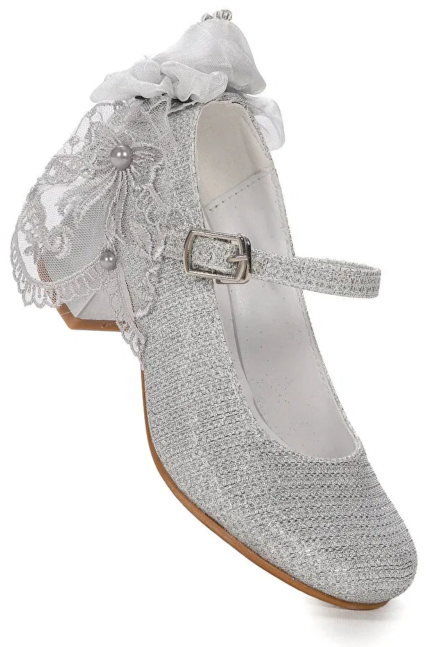 Детские балетки для девочек с коротким каблуком Kiko Kids, Silver