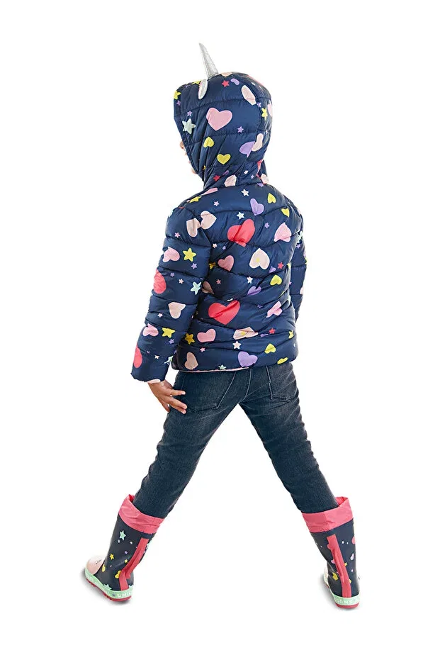 Детское пальто для девочек водонепроницаемое Unicorn Girl's Water Repellent Hooded Navy Blue Coat Denokids, Navy Blue — фото 3