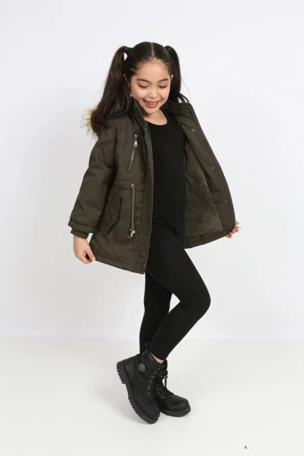 Детское пальто для девочек с капюшоном B&T, Khaki