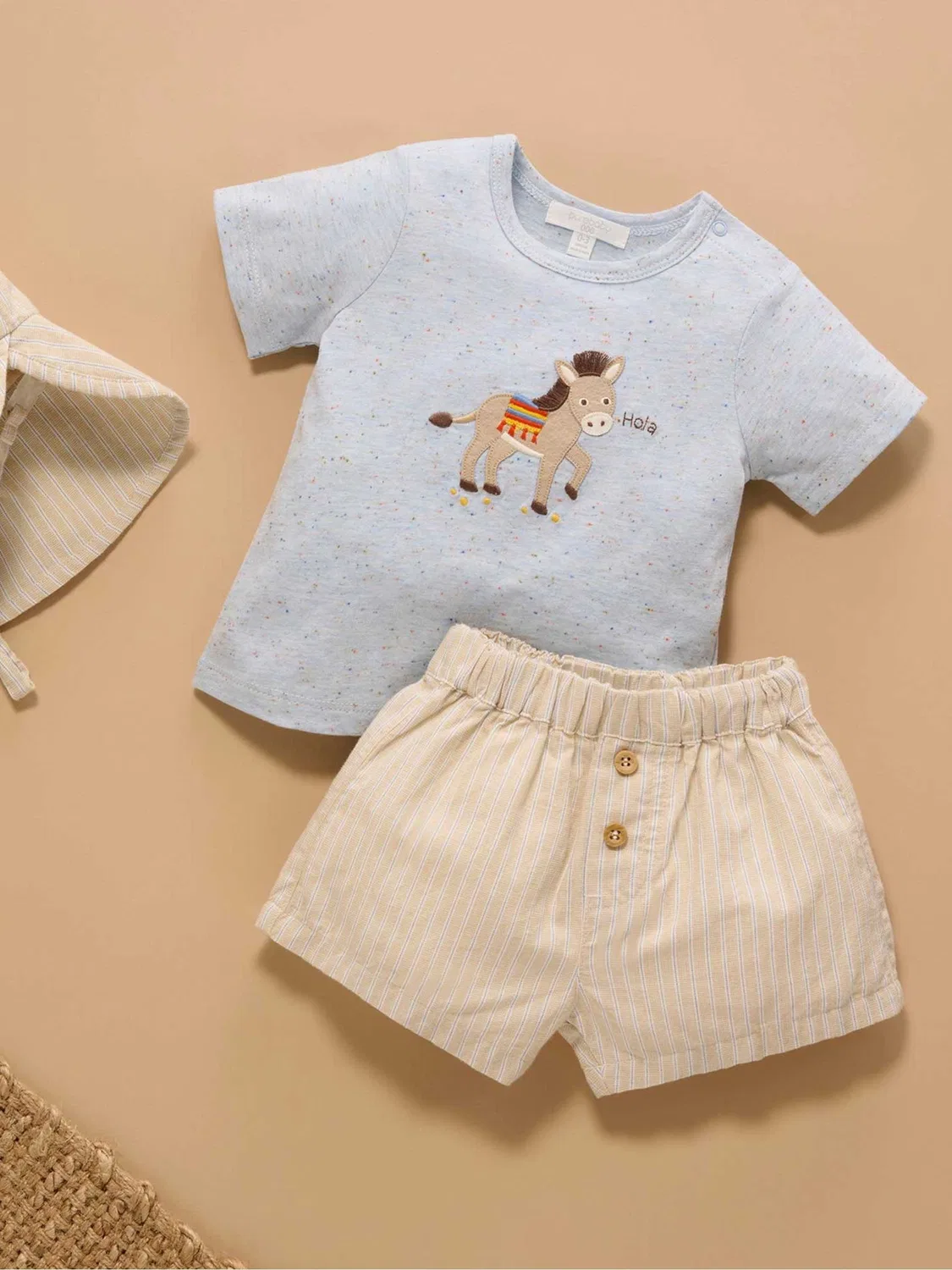 Комплект из футболки и шорт с осликом Purebaby, синий