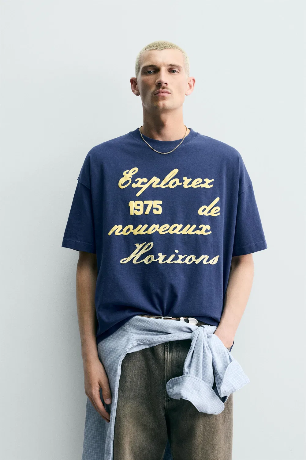 Футболка с вышитым принтом ZARA, Navy Blue — фото 2