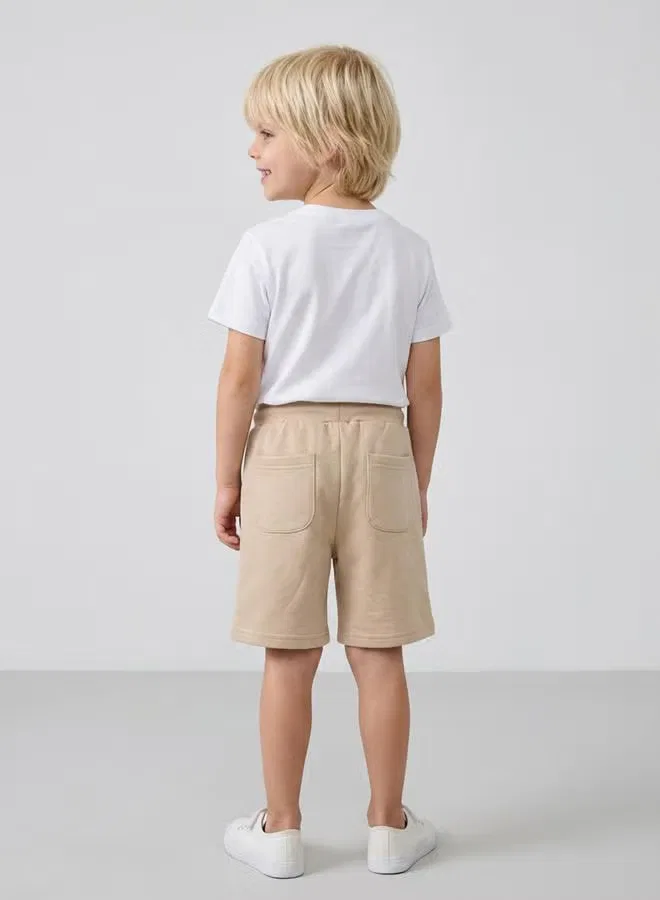 Шорты хлопковые с кулиской Boys Cotton Blend Drawstring Take Two, бежевый — фото 3