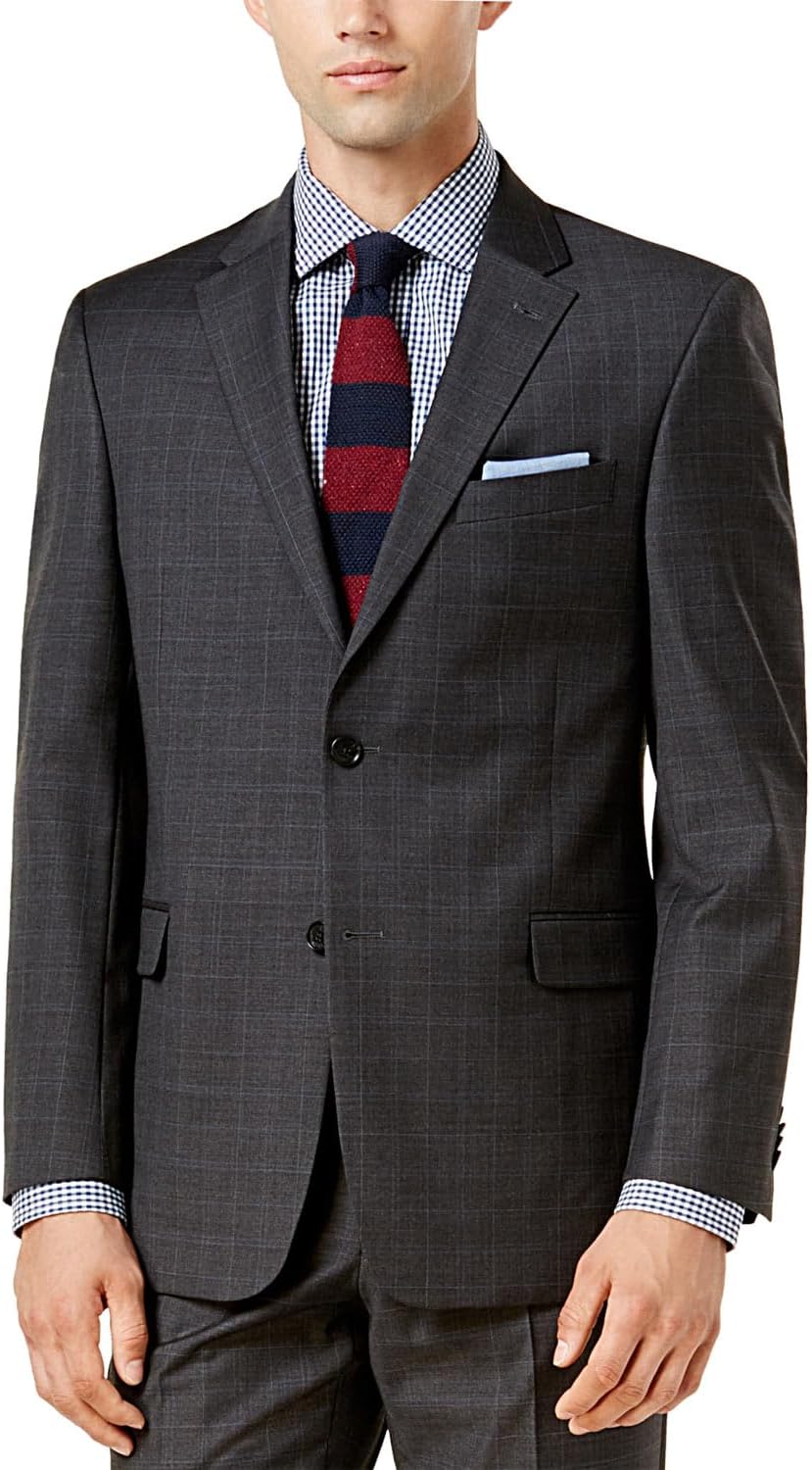 

Мужской современный костюм Tommy Hilfiger с эластичным пиджаком и брюками, подобранными по индивидуальному размеру, Charcoal Plaid