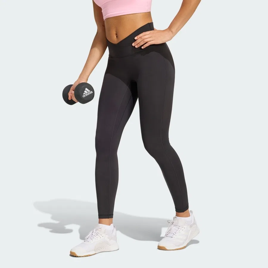 Леггинсы с высоким поясом 7/8 с перекрестным верхом Performance 3 Stripes Studio All Me adidas, Коричневый