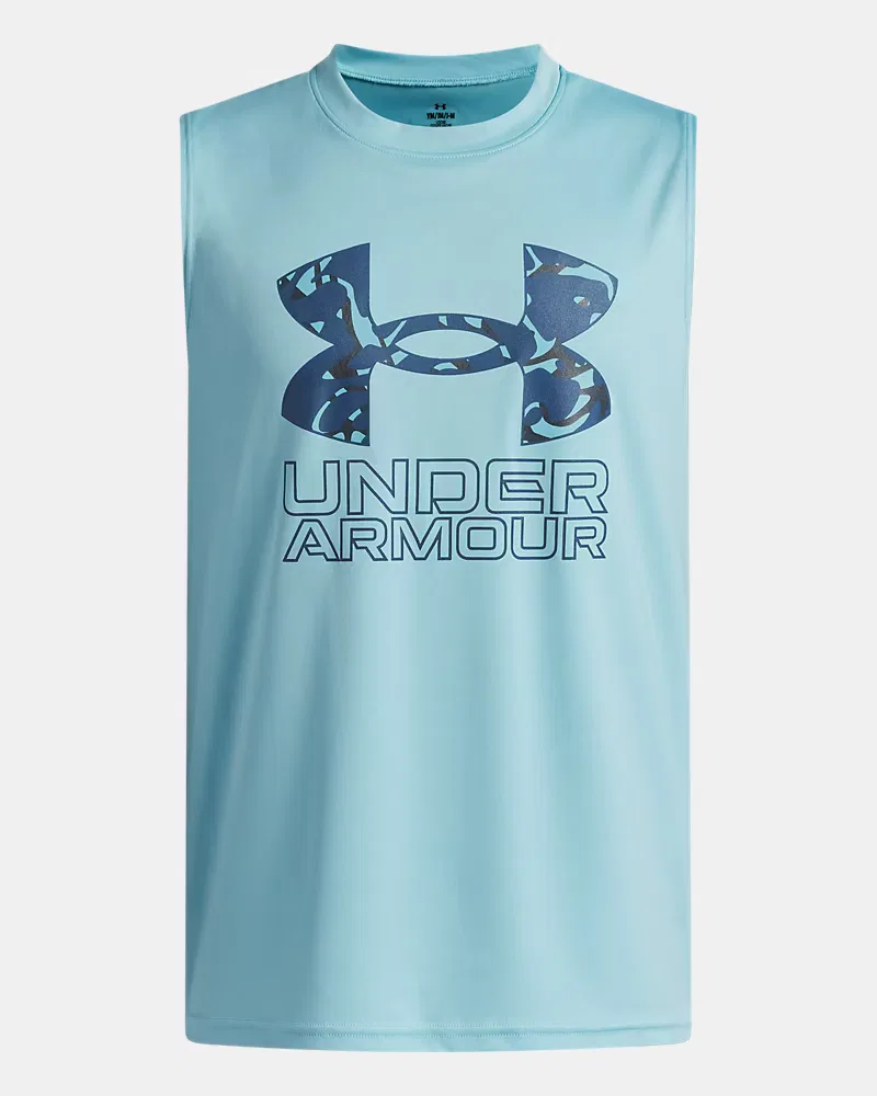 Майка для мальчиков влагоотводящая UA Tech Hybrid Print UnderArmour, Blue Haze/Wham Blue