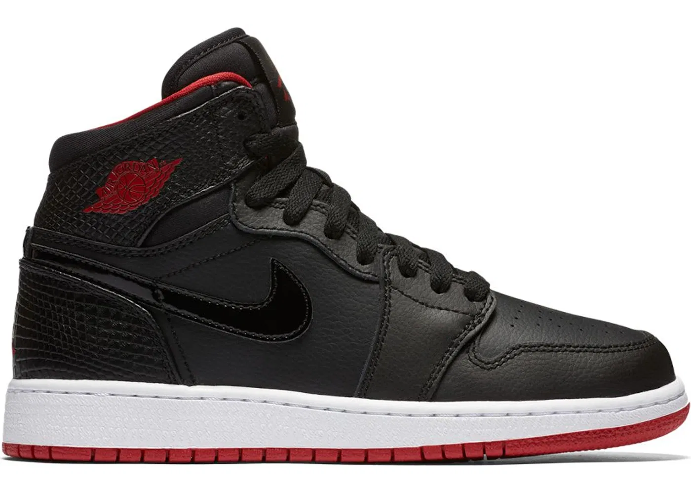 Детские кроссовки Lifestyle с принтом Jordan 1 Retro High Bred Snake Jordan, Black/Gym Red-White