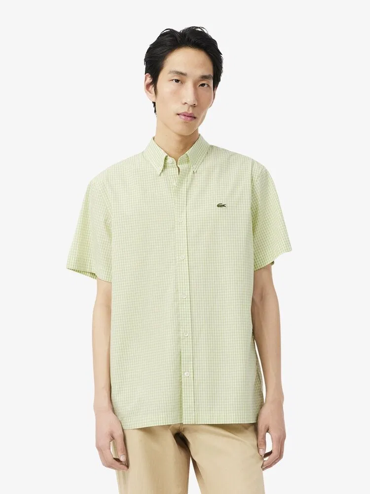 Рубашка с коротким рукавом хлопковая в клетку LACOSTE, Green