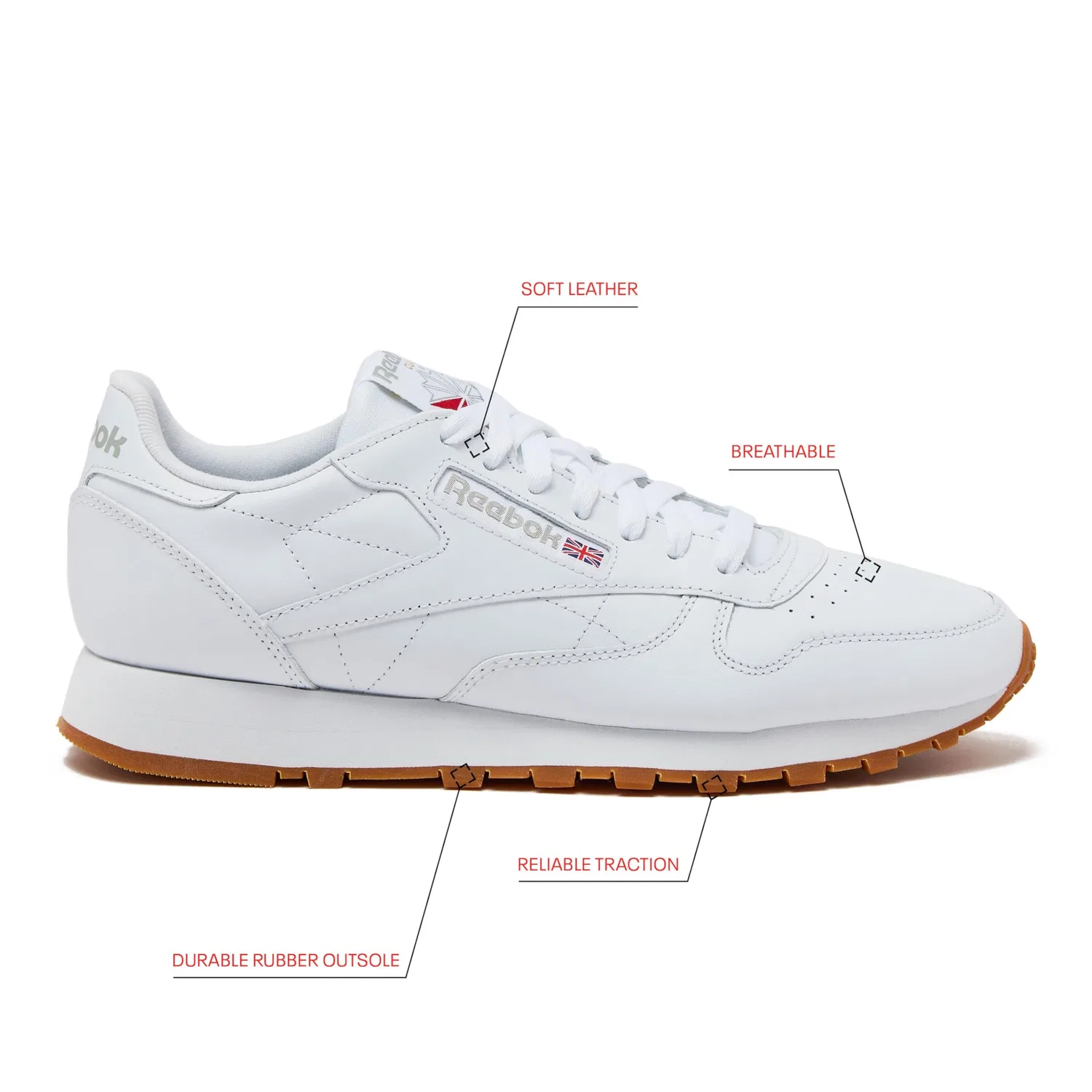 Детские кроссовки для мальчиков из кожи Classic Leather Reebok, White Grey — фото 2