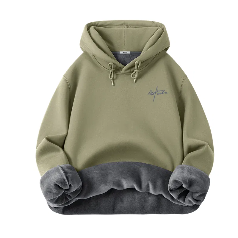 Детский свитшот с капюшоном на флисе Miniso, Heavyweight Fleece-Lined Hooded Gray Pea Green (Pen End Light Shadow Chest Logo)
