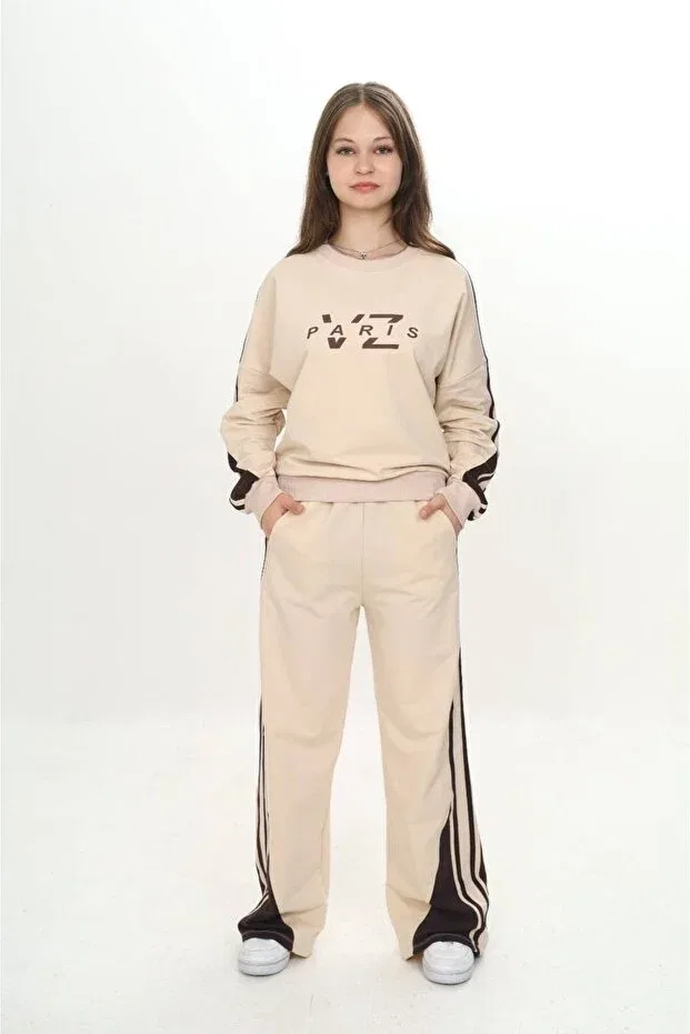 Детский спортивный комплект для девочек с принтом Sportswear Asortik Kids, Beige