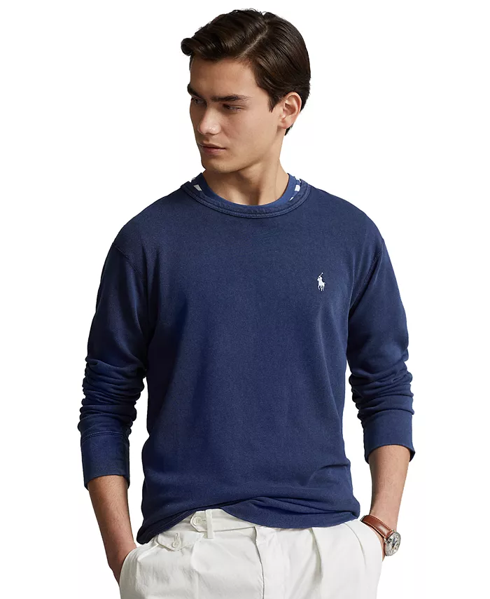

Мужской хлопковый свитшот с ворсом и круглым вырезом Polo Ralph Lauren, синий