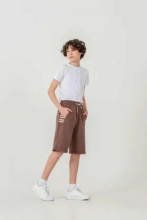 Детские шорты для мальчиков с принтом Champs printed sides 4-stripe Mışıl Kids, Brown — фото 2