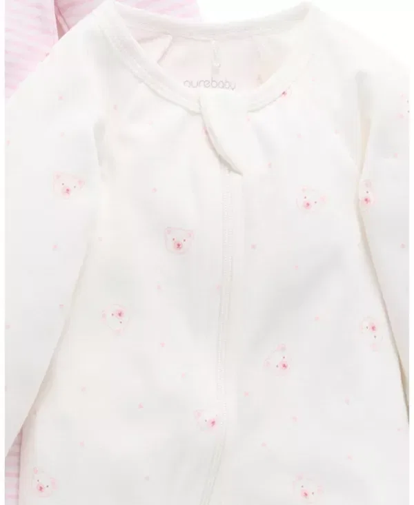 Детский комбинезон на молнии с принтом 2 Pack Zip Footie Purebaby, Pale Pink Bear Pack — фото 4