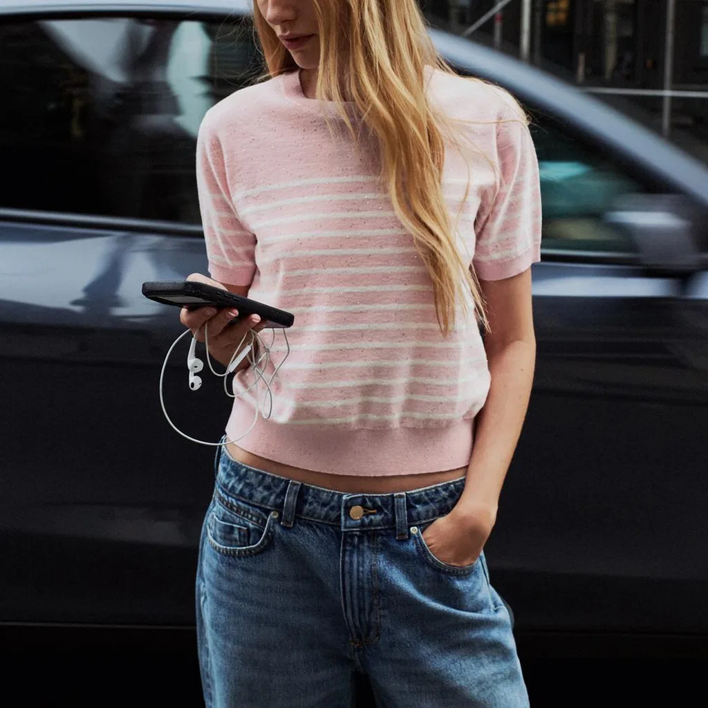 Женский свитер с круглым вырезом Light Pink Red ZARA, Light Pink Red — фото 4
