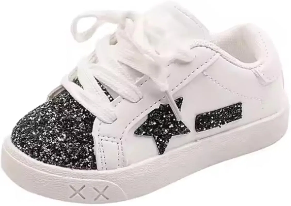 Детские кроссовки для девочек с блестками и звездами Athena, Black White