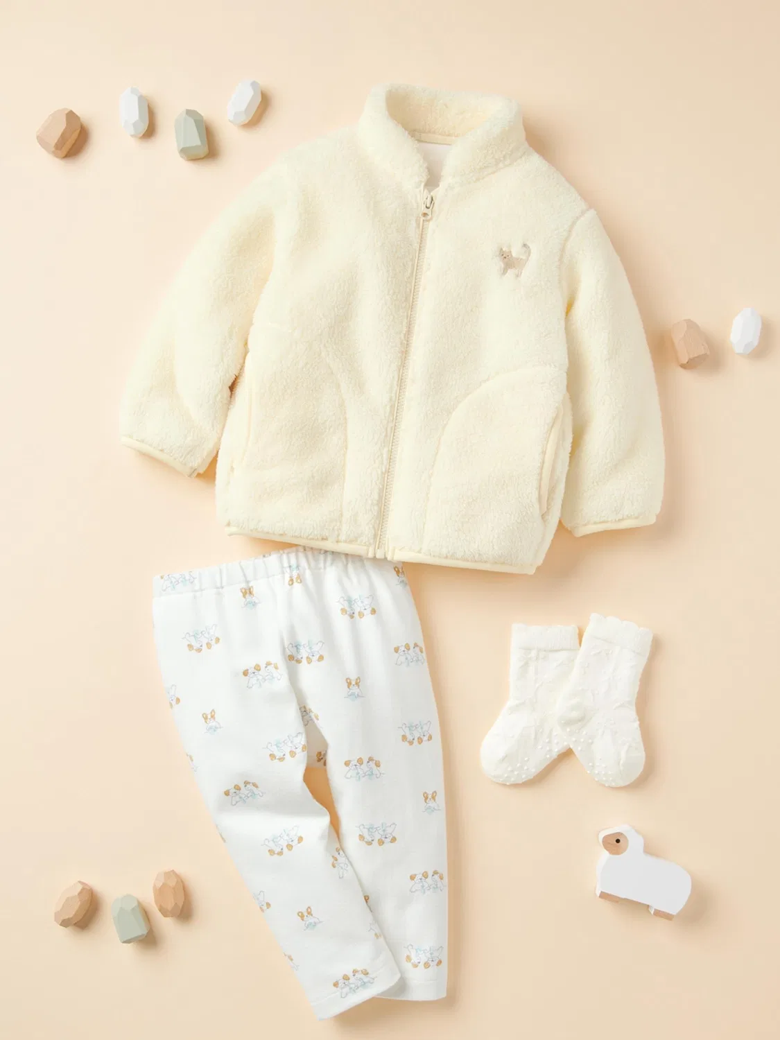 Детская куртка на молнии из длинноворсового флиса с длинным рукавом Uniqlo, зеленый — фото 2