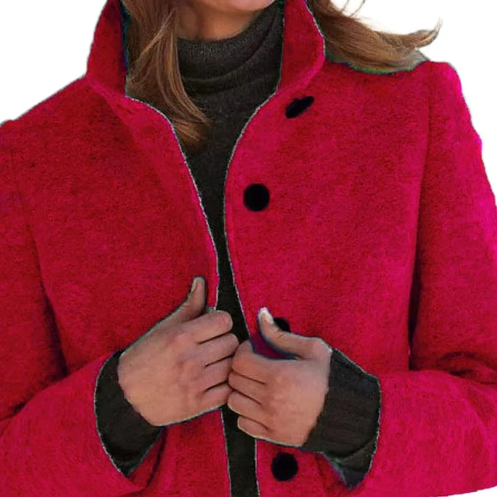 Женское шерстяное пальто с двубортной застежкой Vintage Casual, Rosso — фото 3