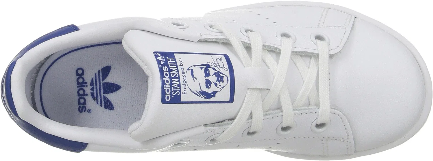 Детские кроссовки для мальчиков с кожаным верхом Stan Smith Adidas Originals, White Blue — фото 2