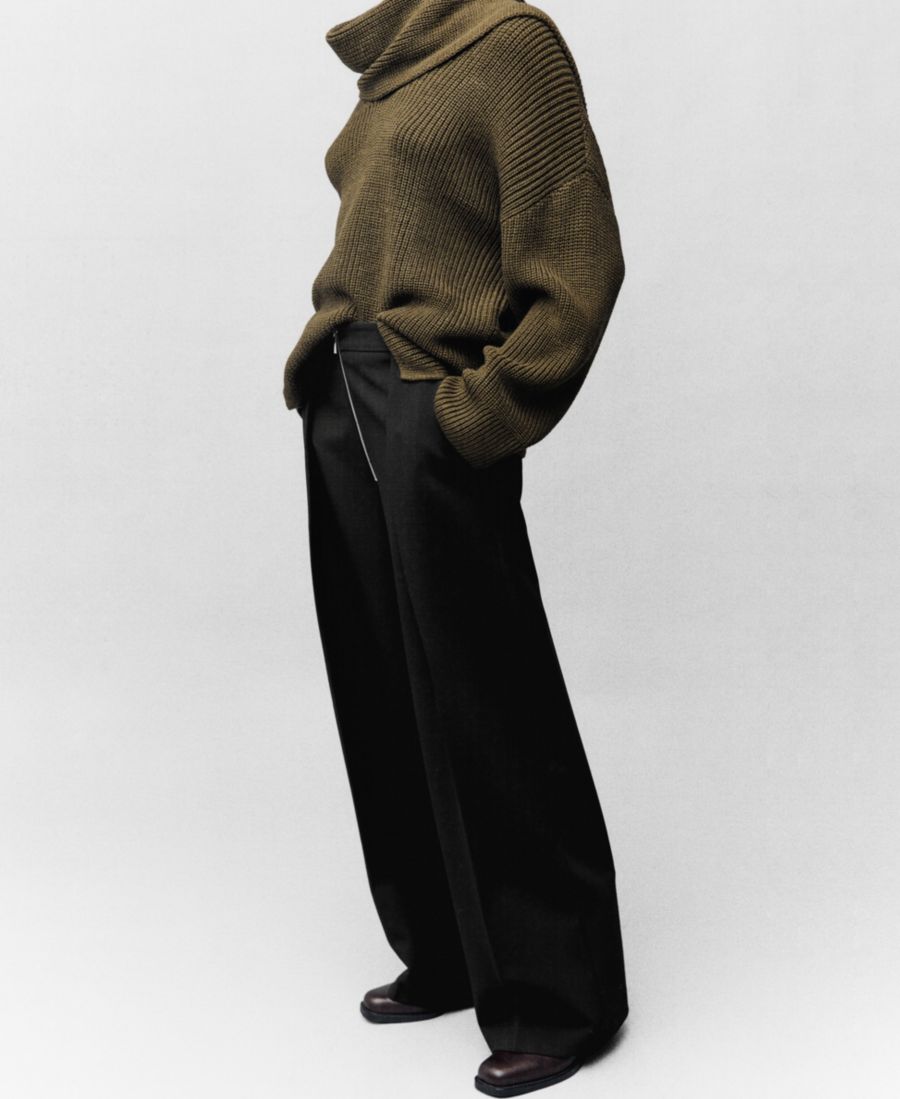 

Женские брюки с застежкой-молнией и складками MANGO, Black