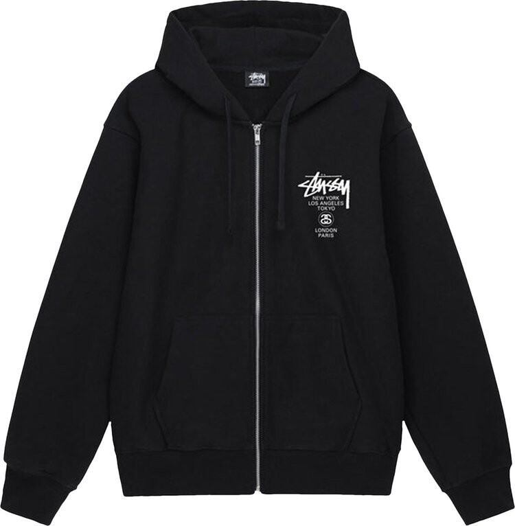 

Худи Stussy World Tour Zip Hoodie 'Black', черный