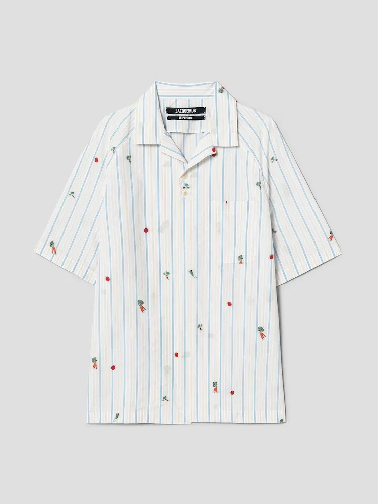 Футболка поло с жаккардовыми полосками JACQUEMUS La Chemise Romarin Mc, Sky Blue