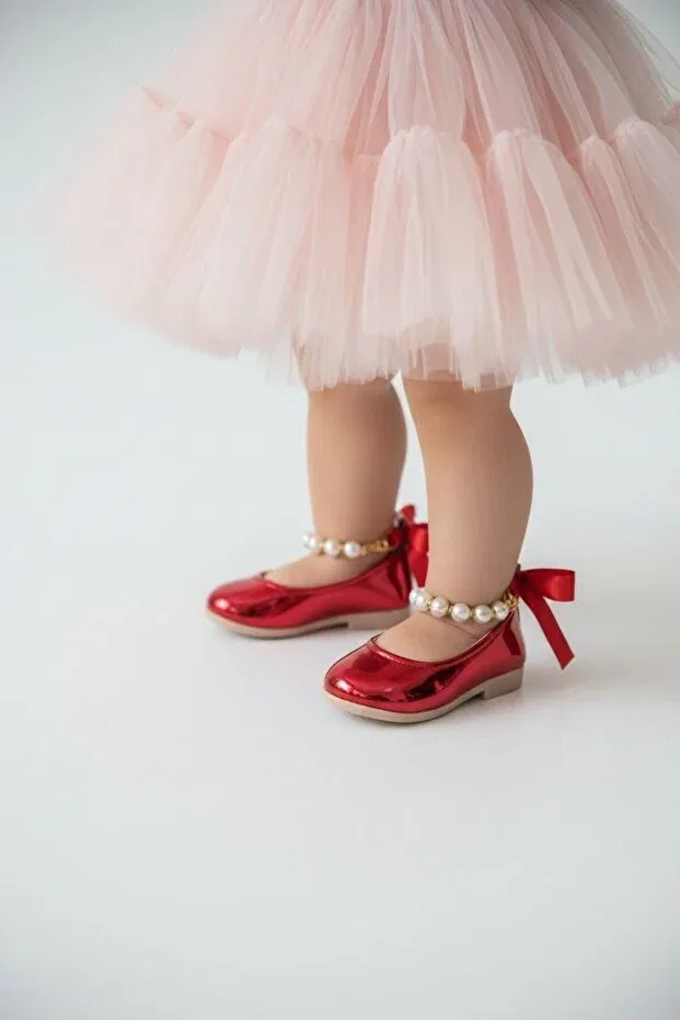 Детские балетки для девочек с коротким каблуком Tobai, Red
