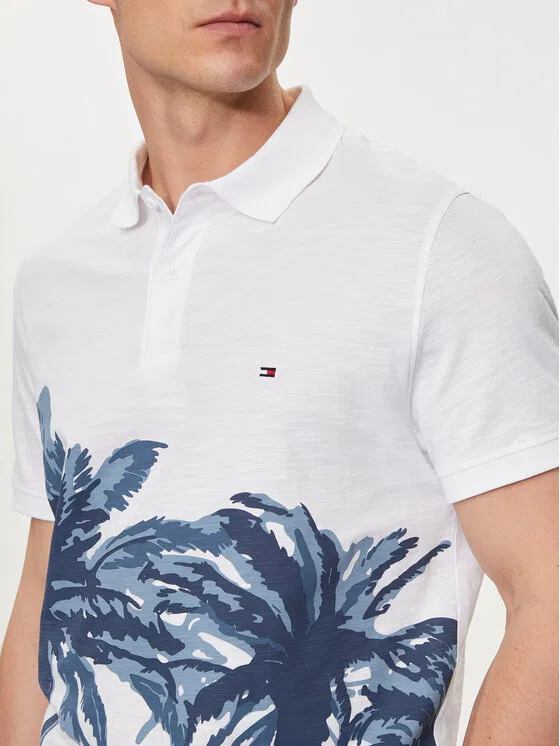 Поло regular fit Palm Print Tommy Hilfiger, белый — фото 4