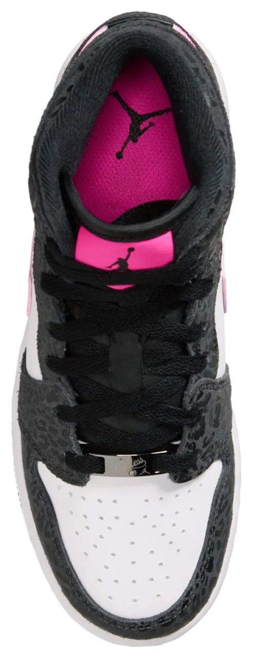 Детские кроссовки для девочек с цветочной вышивкой Jordan Air 1 Mid SE, Black/Pink/White — фото 3