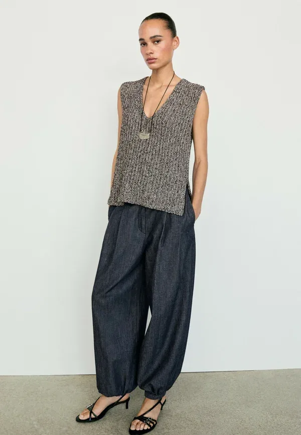 Топ хлопковый Polyester Massimo Dutti, dark grey, темно-серый — фото 2