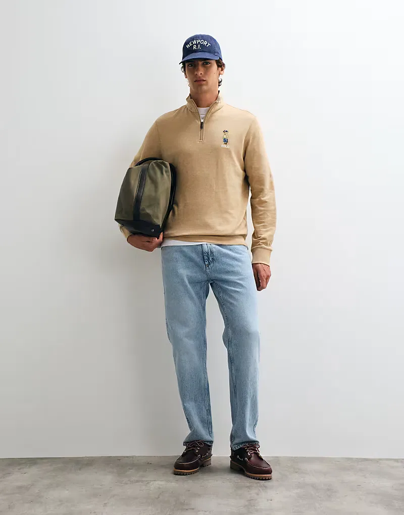 Бежевый джемпер Polo Ralph Lauren с логотипом и застежкой-молнией до середины груди — фото 2