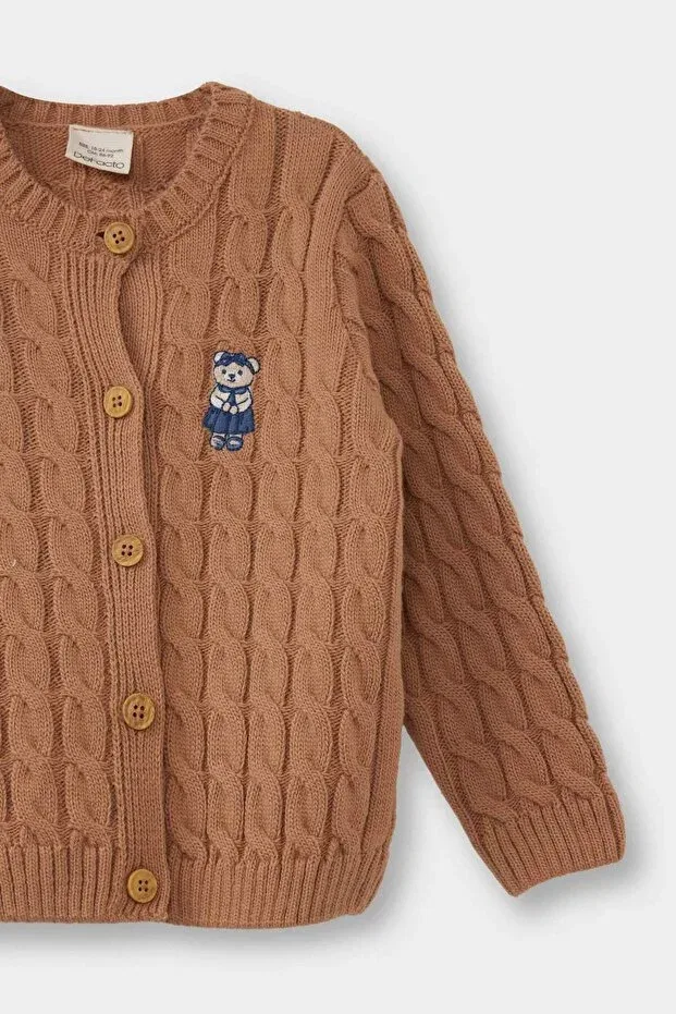 Детский кардиган с принтом Bear printed crew neck cardigan baby girl g3306a525wn Defacto, Coffee-Bn290 — фото 2