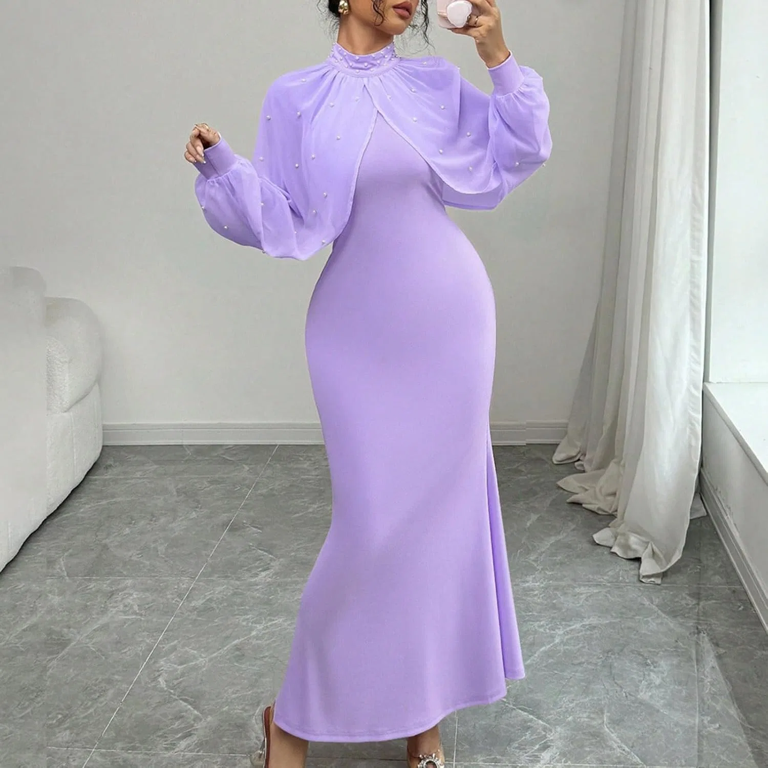 Женское коктейльное платье с кружевной отделкой, Purple — фото 2