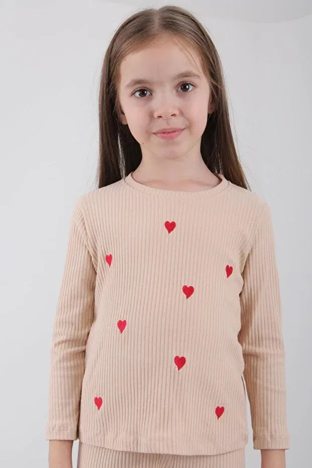 Детские свитшот для девочек хлопковый Little Heart Embroidered Perendi, Beige — фото 2