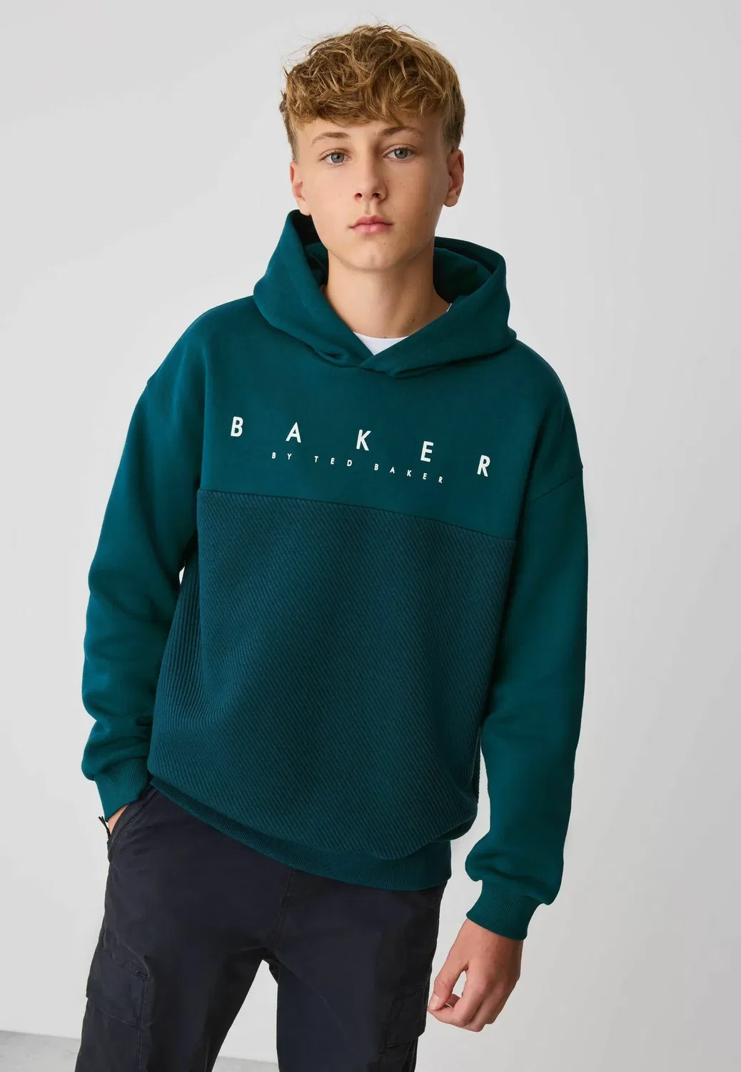 Толстовка свободного кроя с текстурированной поверхностью - худи Baker By Ted Baker, Teal Blue