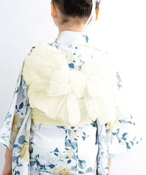 Детский пояс оби для кимоно флоро от SOUBIEN, двусторонний, Light Grey — фото 3