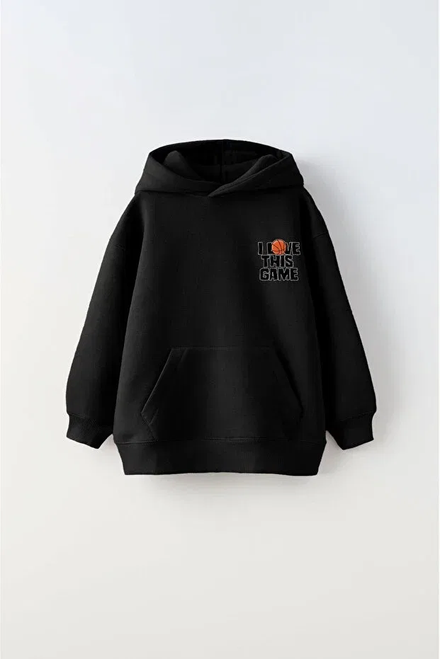 Детское худи для девочек с принтом I Love This Game The Champ Clothing, Black — фото 2