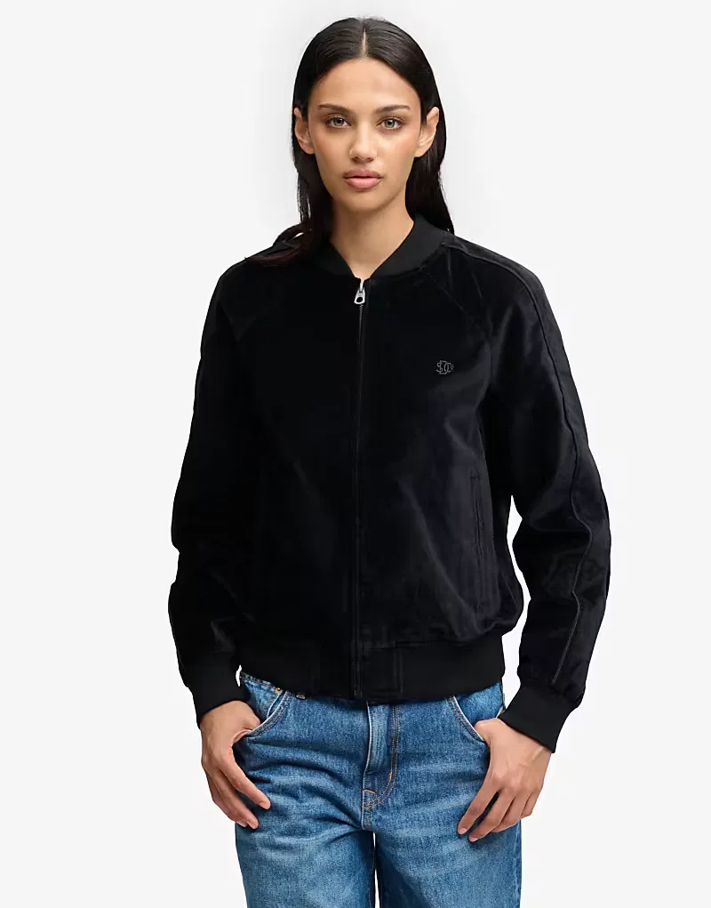 Бархатная куртка-бомбер Superdry, черный